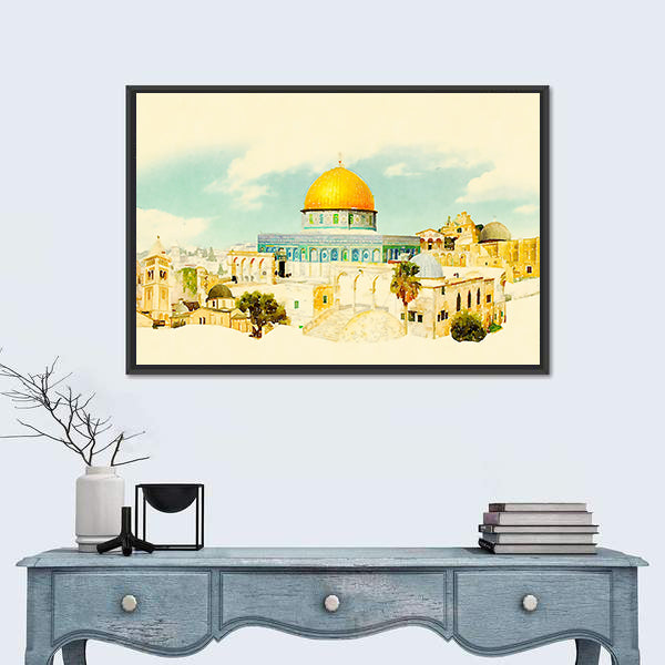 Jerusalem Old City Watercolor Illustration Canvas Wall Art
