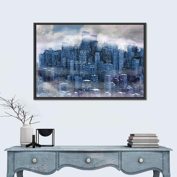 New York City Aerial Night Skyline Canvas Wall Art