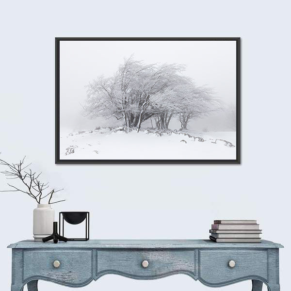 Foggy Winter Landscape In The Forest Canvas Wall Art