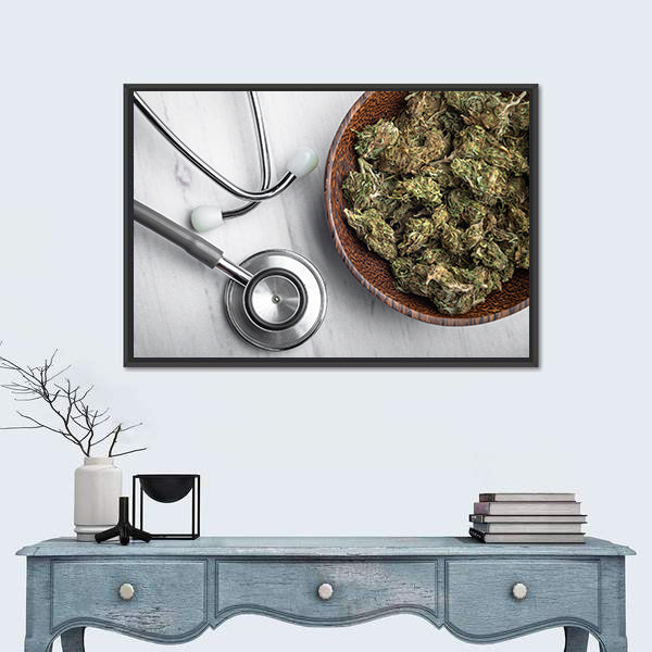 Medical Marijuana Buds with Stethoscope Canvas Wall Art