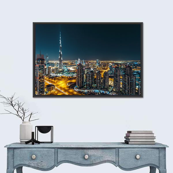Dubai Business Bay Night Skyline Canvas Wall Art