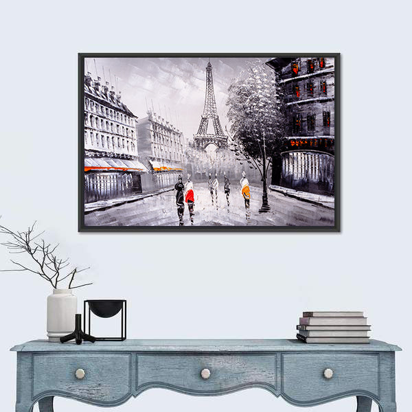Paris Street Leading to the Eiffel Tower Canvas Wall Art