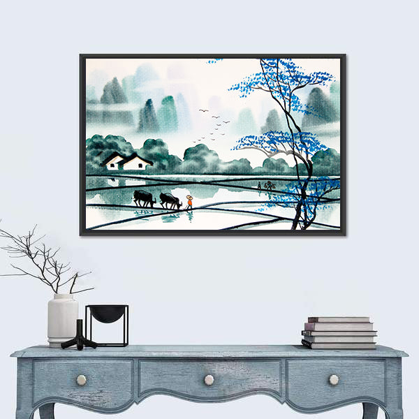 Misty Chinese Watercolor Landscape Canvas Wall Art