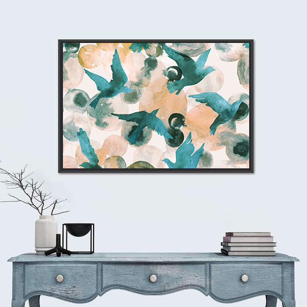 Teal Birds in Flight Abstract Canvas Wall Art