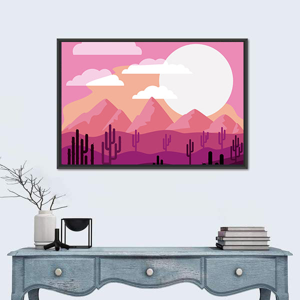Desert Sunset with Saguaro Silhouettes Canvas Wall Art
