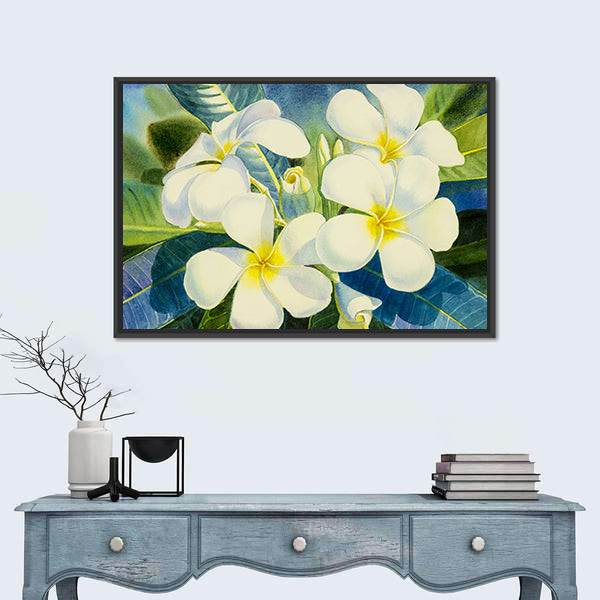 Realistic White Plumeria Close-up Canvas Wall Art
