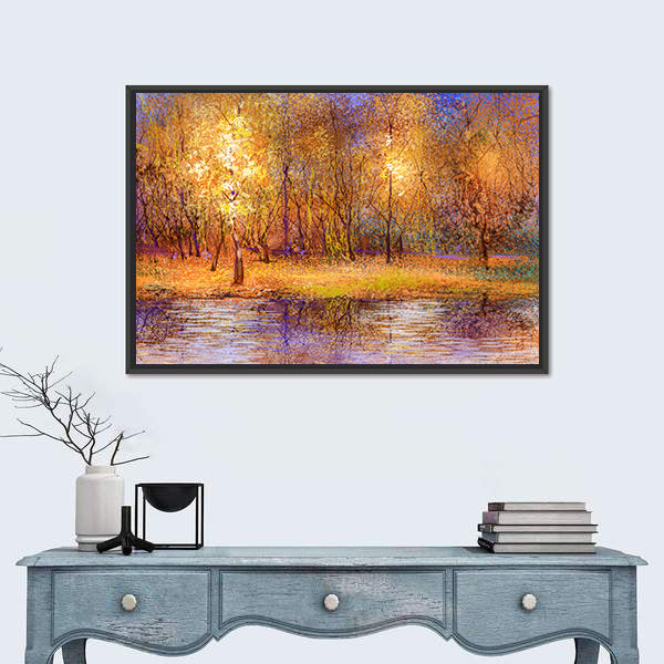 Colorful Autumn Trees at Lakeside Canvas Wall Art