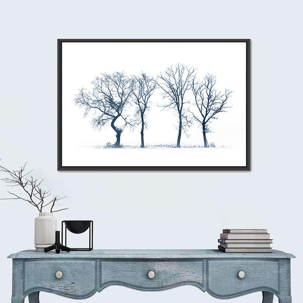 Four Bare Trees in Winter Canvas Wall Art