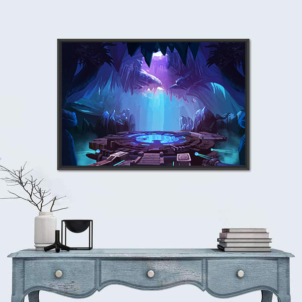 Mysterious Cavern with Glowing Platform Canvas Wall Art