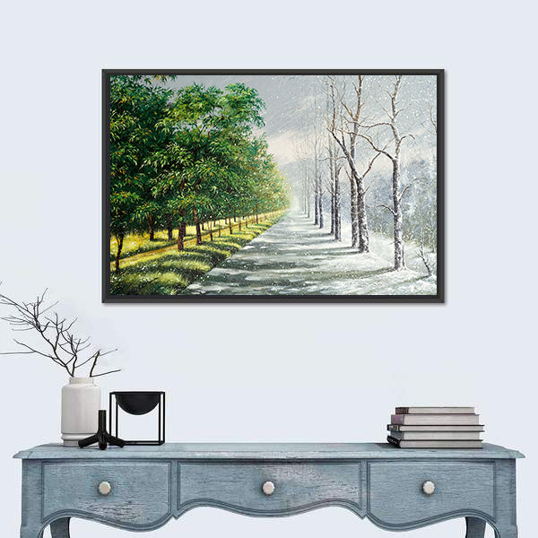 Summer to Winter Forest Path Canvas Wall Art