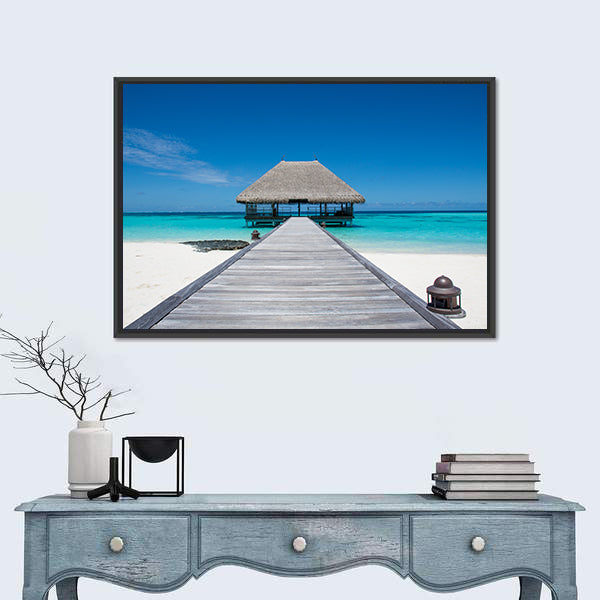 Maldives Wooden Pier to Overwater Bungalow Canvas Wall Art