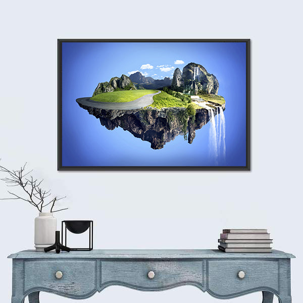 Floating Island with Waterfall Canvas Wall Art