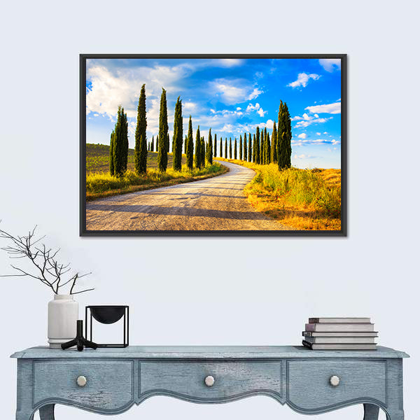 Tuscany Cypress Trees Along Winding Road Canvas Wall Art