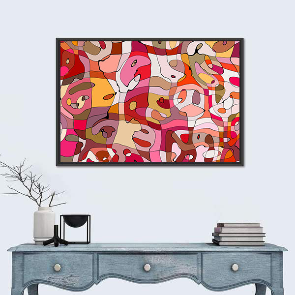 Crowded Abstract Faces in Warm Tones Canvas Wall Art