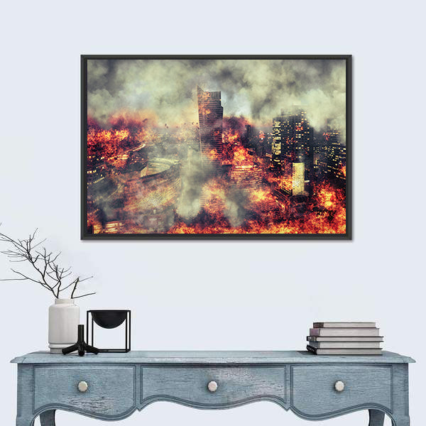 Burning City Abstract Canvas Wall Art