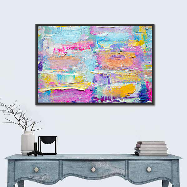 Layered Brushstrokes in Blue and Pink Canvas Wall Art