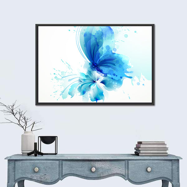 Translucent Blue Butterfly Abstract Canvas Wall Art