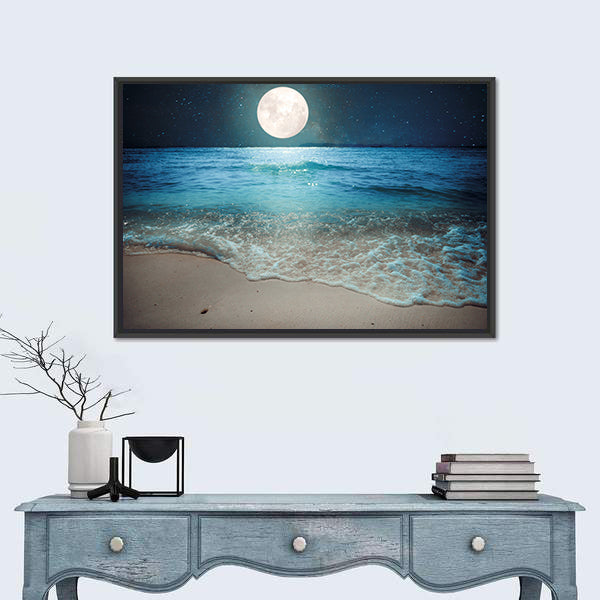 Full Moon Over Tropical Beach Canvas Wall Art