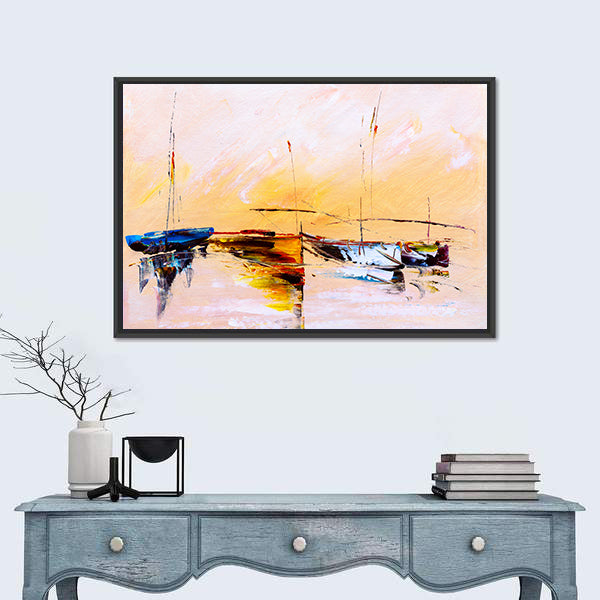 Abstract Sailboats at Sunset Canvas Wall Art