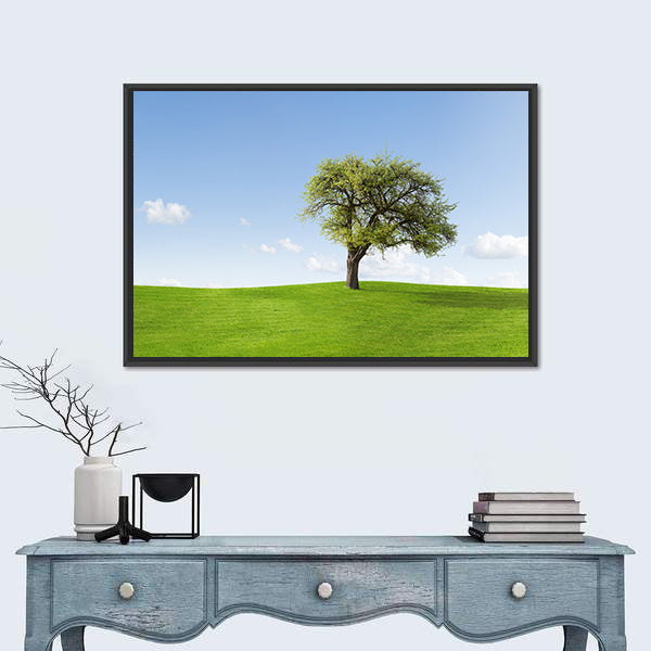 Solitary Tree on Sunny Green Hill Canvas Wall Art
