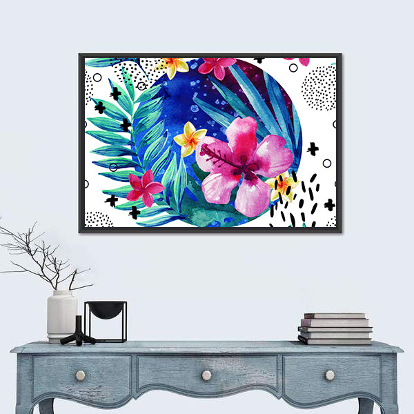 Tropical Hibiscus and Plumeria Circle Canvas Wall Art