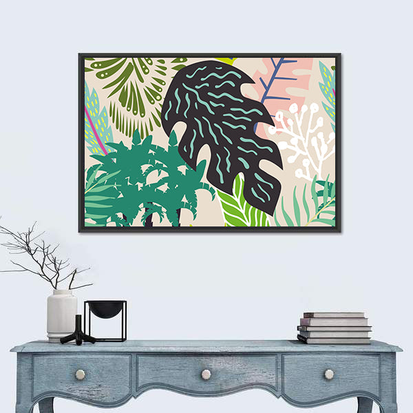 Abstract Palm Leaves Collage Canvas Wall Art
