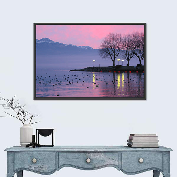 Sunset On Lake Geneva Canvas Wall Art