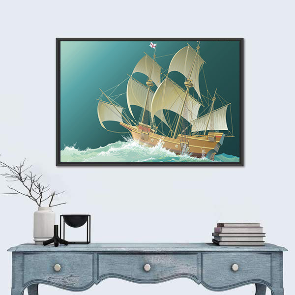Galleon Mayflower in Heavy Sea Canvas Wall Art