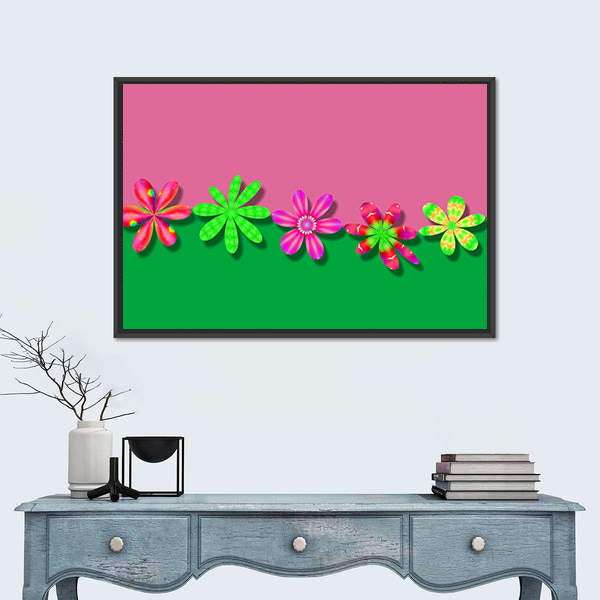Fantasy Pink and Green Flowers Canvas Wall Art