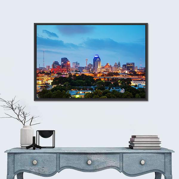 San Antonio Evening Cityscape In Texas Canvas Wall Art