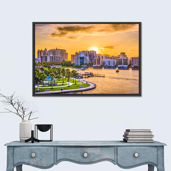 Sarasota Downtown Skyline at Golden Hour Canvas Wall Art