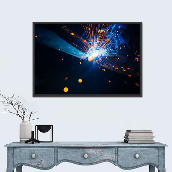 Welding Sparks with Blue Electric Arc Canvas Wall Art