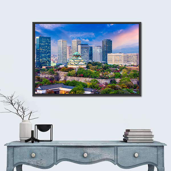 Osaka Castle and City Skyline at Dusk Canvas Wall Art