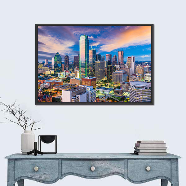 Dallas Skyline at Twilight Canvas Wall Art