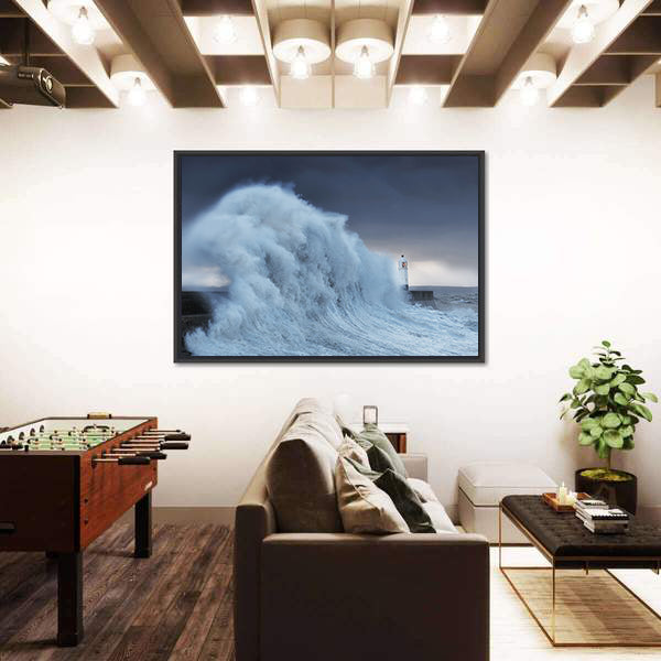 Hurricane Storm Brian Lands On Porthcawl Coast Of South Wales UK Canvas Wall Art