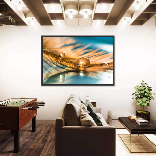 Golden Feather Of A Bird Abstract Canvas Wall Art