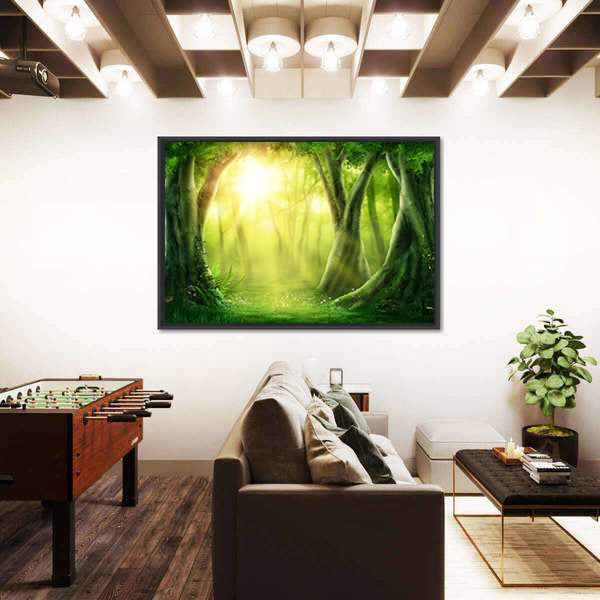 Dark Magic Forest With Sunshine Canvas Wall Art