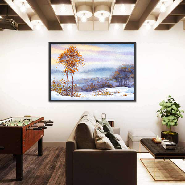 Snow Covered Valley with Orange Trees Canvas Wall Art