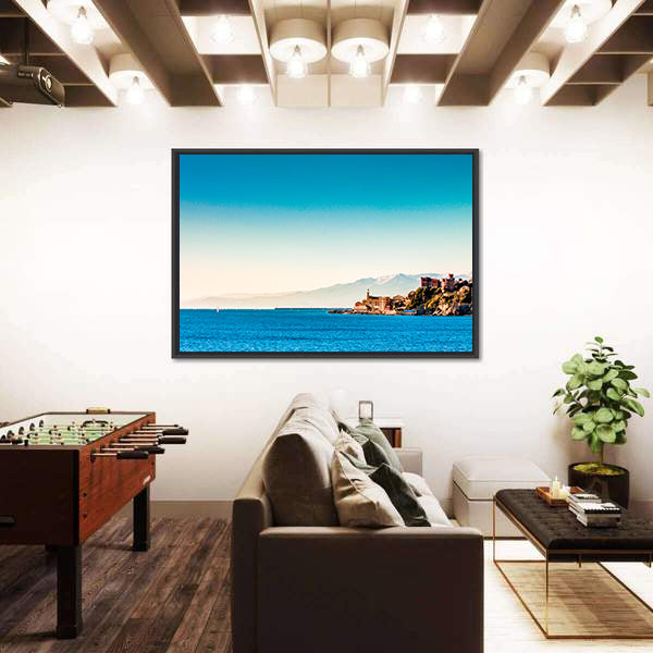 Genoa Coastal Village with Blue Sea Canvas Wall Art
