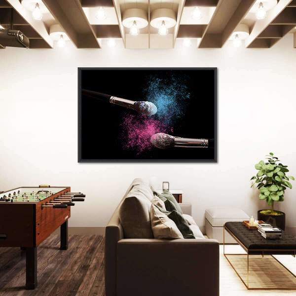 Two Makeup Brushes Powder Explosion Canvas Wall Art