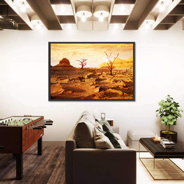 Sunset Over Dry Desert Canvas Wall Art