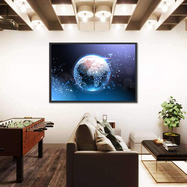 Digital Wireframe Globe Network Canvas Wall Art