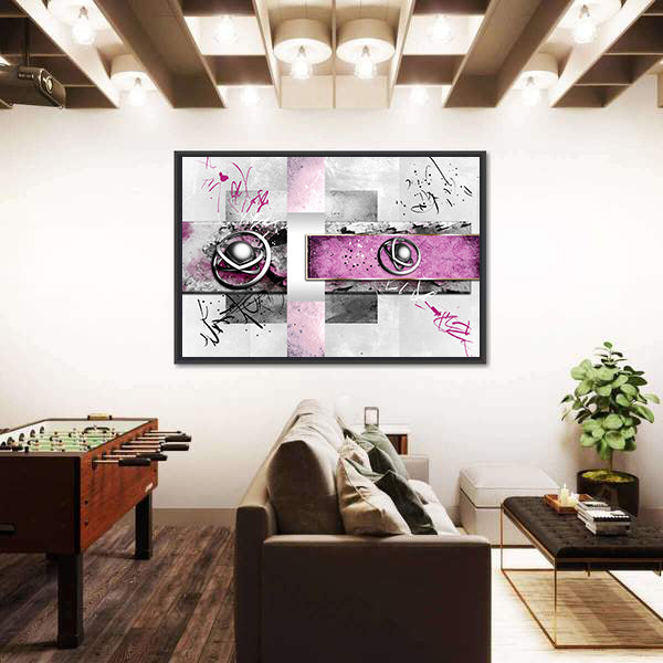 Magenta Band with Silver Orbs Abstract Canvas Wall Art