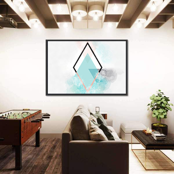 Scandinavian Teal Diamond Abstract Canvas Wall Art