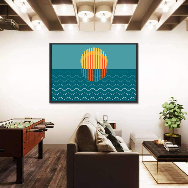 Minimalist Sunset Over Ocean Canvas Wall Art
