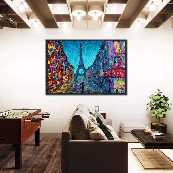 Rainy Paris Street with Eiffel Tower Canvas Wall Art