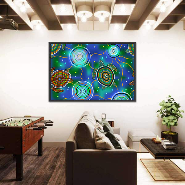 Aboriginal Dot Sea Turtles and Jellyfish Canvas Wall Art