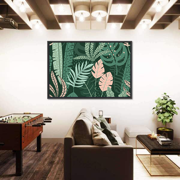 Stylized Tropical Leaves Pattern Canvas Wall Art