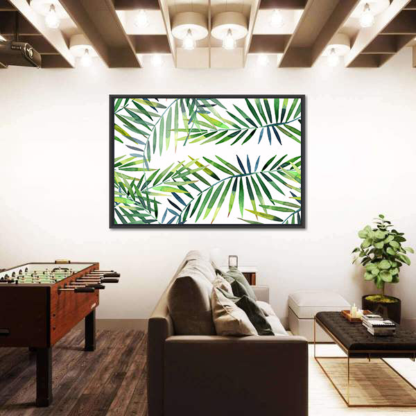 Green Tropical Palm Leaf Pattern Canvas Wall Art
