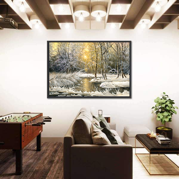 Winter Wooden Forest Lake Canvas Wall Art
